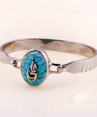 Ya Ali (as) Ferozi Blue Aqeeq Stone Silver Bracelet